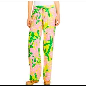 Lilly Pulitzer Fan Dance Palazzo Pants Size S Tropical Colorful Flamingo Bamboo